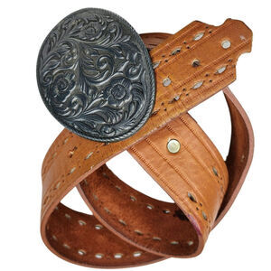 Oval Engraved Floral Nickel Metal Belt Buckle Tooled Leather Size Medium Vintage